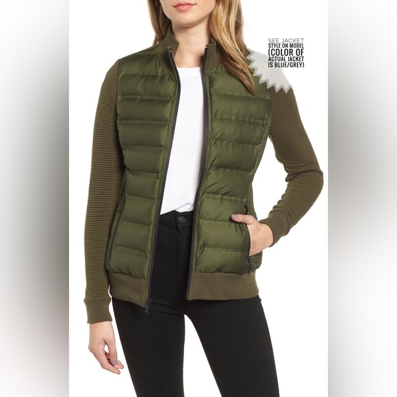 Marc New York Blue/Grey Puffer Mixed Media Jacket with Knit Sleeves 🧥 - Picture 14 of 15